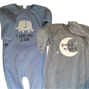 Pl Baby 6m Fleece Blue and Gray Baby Footed  w/ Elephant and Moon Designs